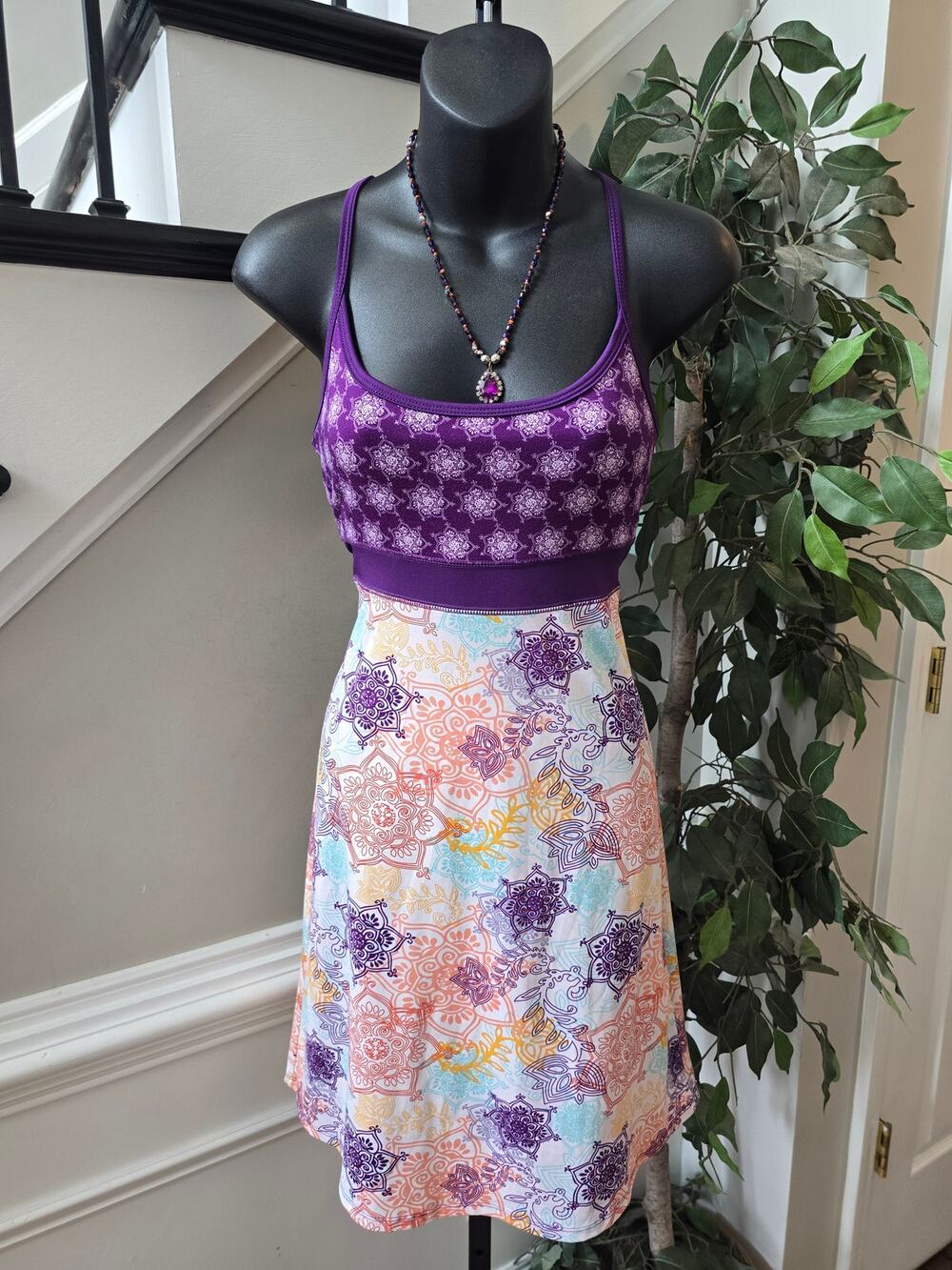 Lola A-Line Dress Womens SZ XS Multicolor floral Criss-Cross Straps Empire Waist